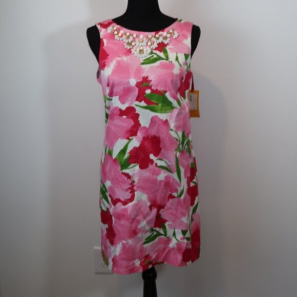 Ruby Rd. Floral Beaded Summer Dress Sz 10 - Picture 1 of 6